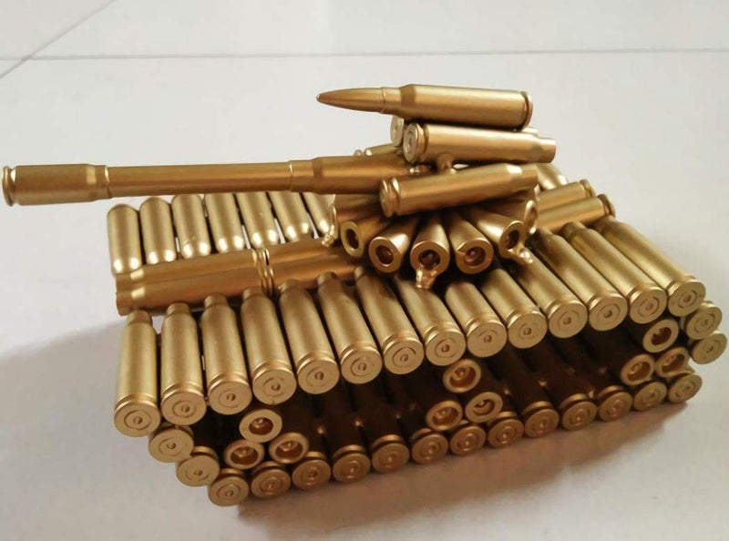 Singeek Bullet Shell Casing Shaped Army Tank Metal Sculpture,Great Decorative Artwork Model Gift for Home,Study Room Decorations (Gold Disc Style) - Image 2